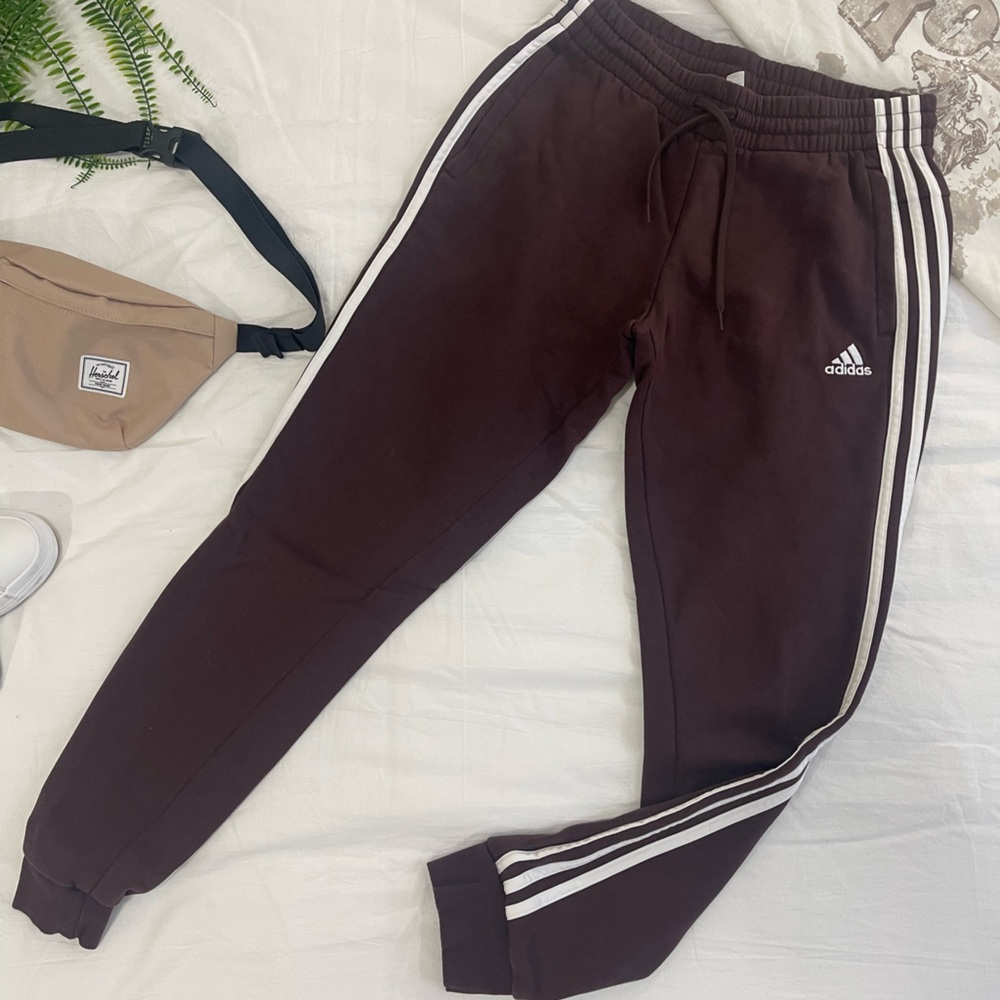 Adidas Purple/Burgundy 3 Stripe Joggers